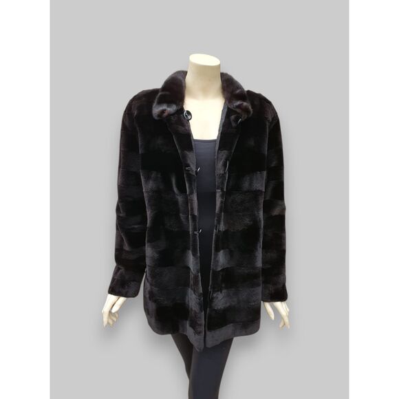 Vintage Black Brown Sheared Mink Reversible Jacket -Medium/Large - Picture 3 of 16